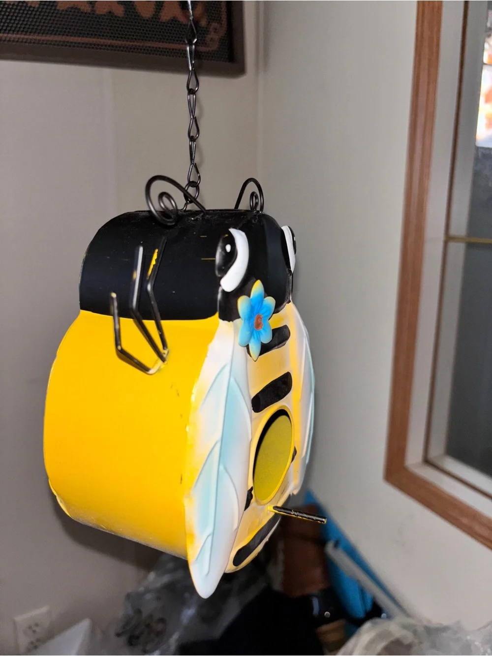 Bird Feeder w/Light Blue Wings,Tin design,& Just add food…. Never Used